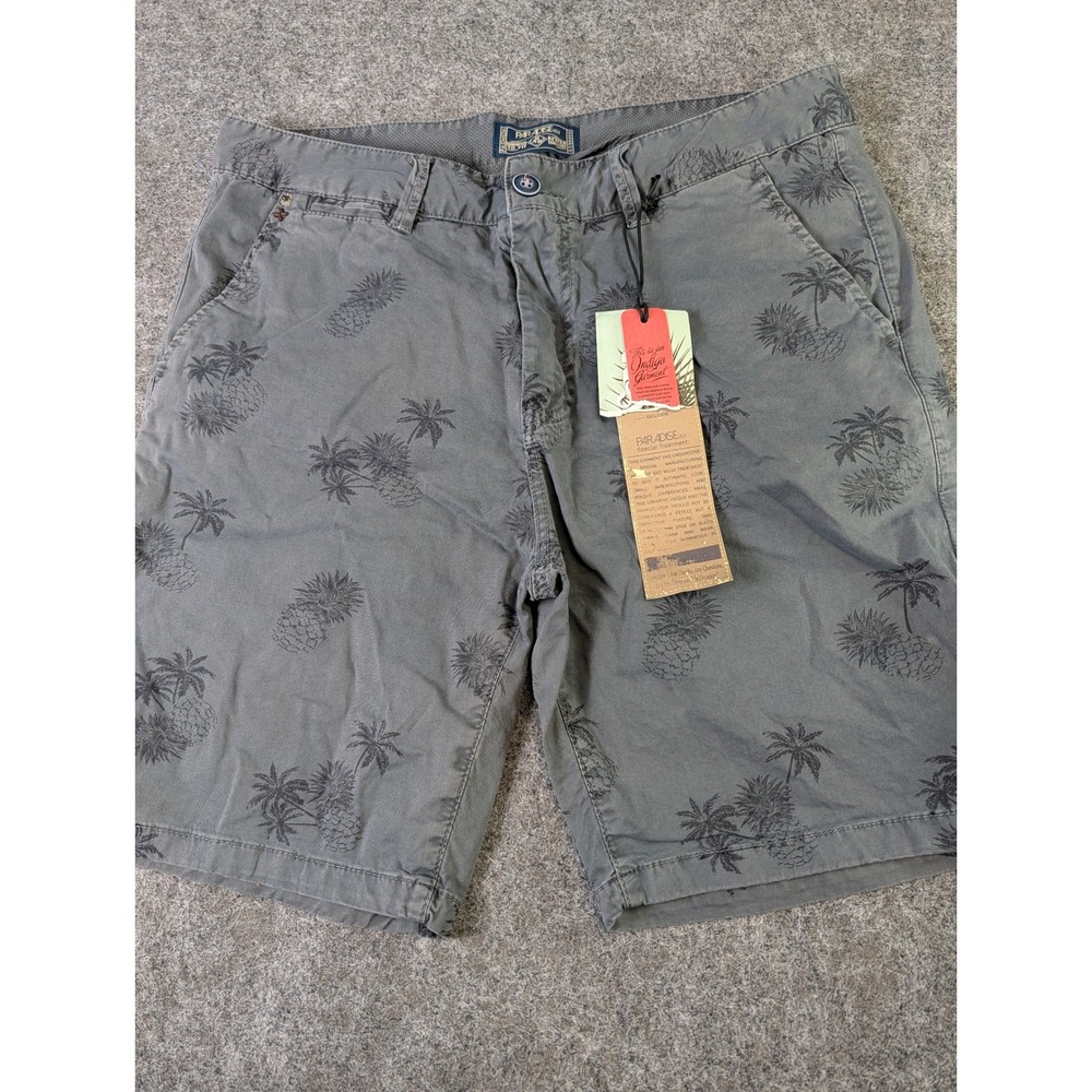 Paradise USA Mens Indigo Pineapple Palm Tree Print Chino Shorts Blue S19-001-2
